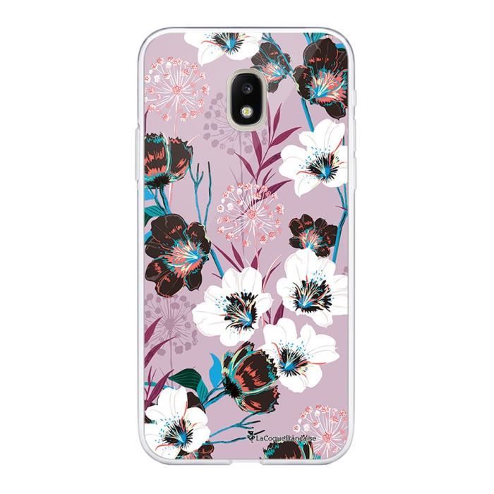 Coque pour Samsung Galaxy J3 2017 souple transparente Fleurs parme Motif Ecriture Tendance La Coque Francaise