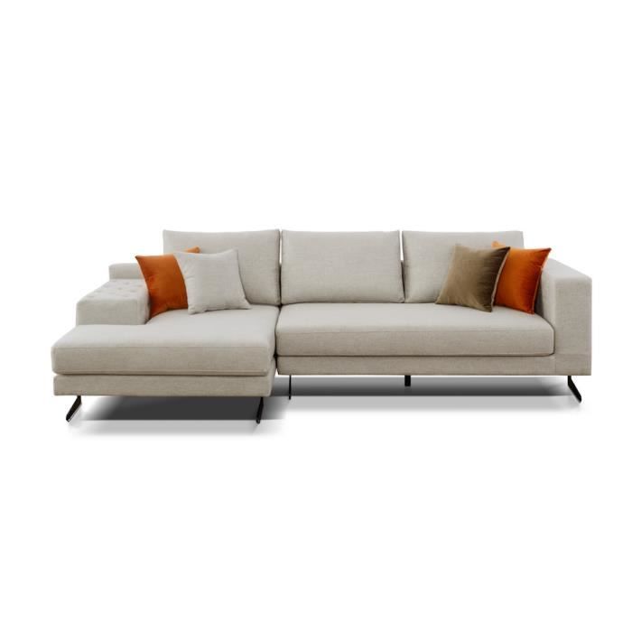 Canapé d'angle Beige Tissu Contemporain Confort