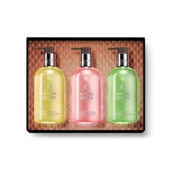 Molton Brown Pack de 3 Savon main 300 ml Hand wash Orange & bergamot, Delicious Rhubarb & rose, Lime & Patchouli