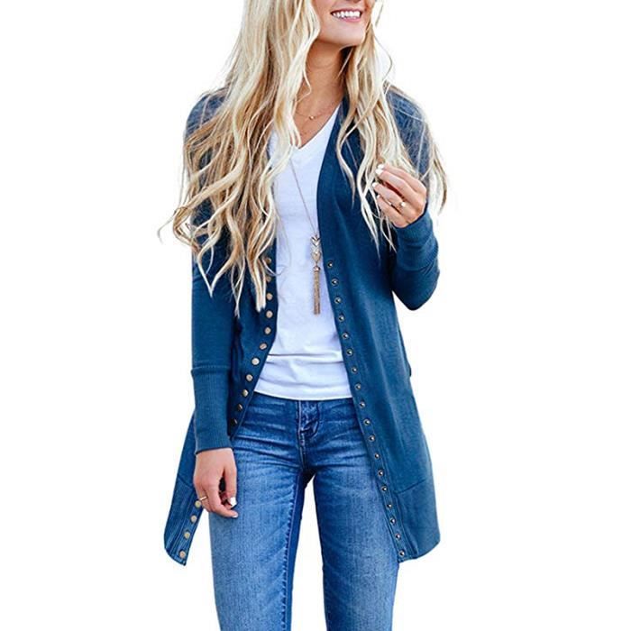 Bouton Pression Vers Le Bas Mince Long Cardigan Femmes Chandails