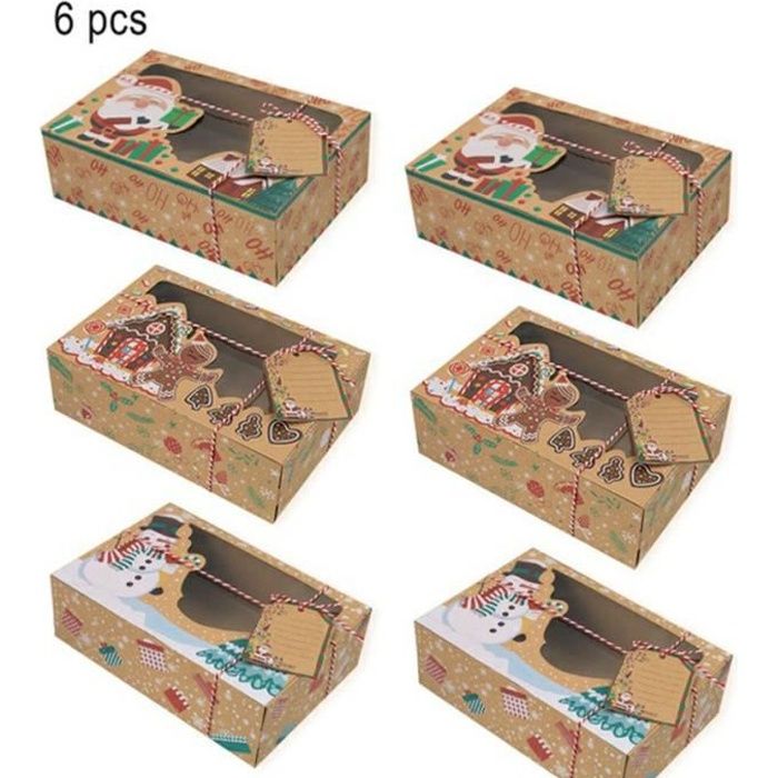 kiss-Coffret De Biscuits Pour Noël Coffret En Papier Kraft Pour Bonbons Chocolat De 3 Styles, 6Pcs