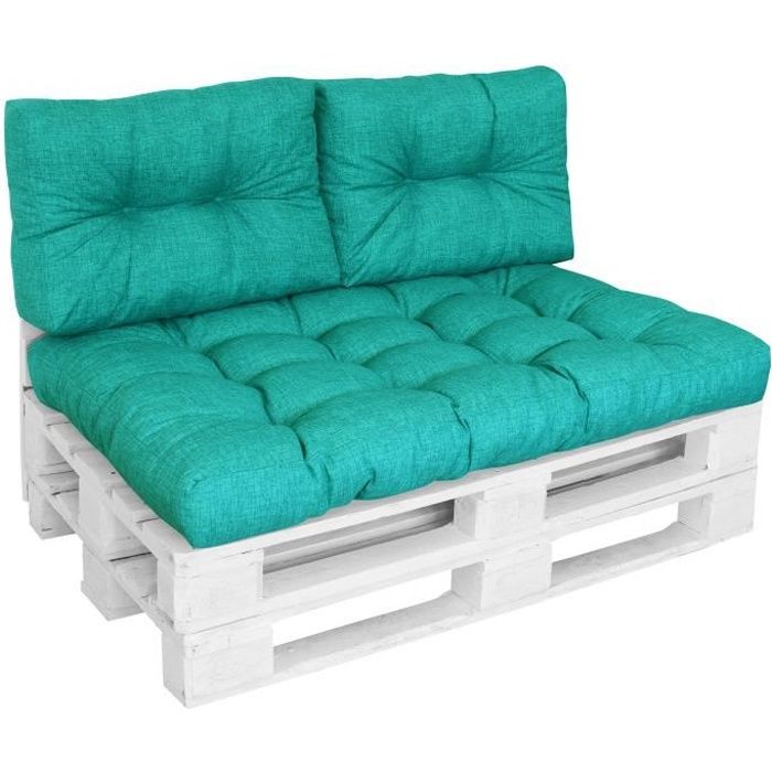Proheim Coussins CONFORT pour canapé euro palette - 1x Assise 120x80 + 2x Dossiers 60x40 cm - Turquoise
