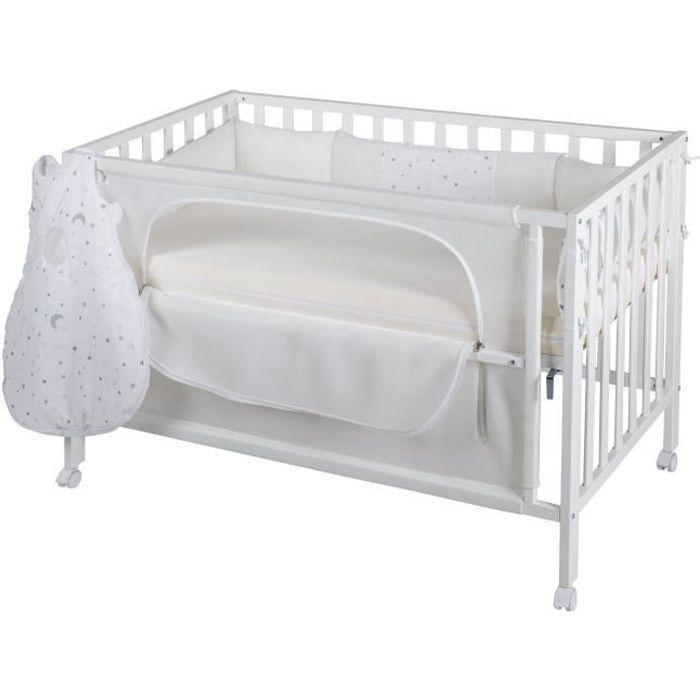ROBA Lit Cododo Complet -safe asleep®- 60x120 cm au design -Sternenzauber-, Blanc laqué