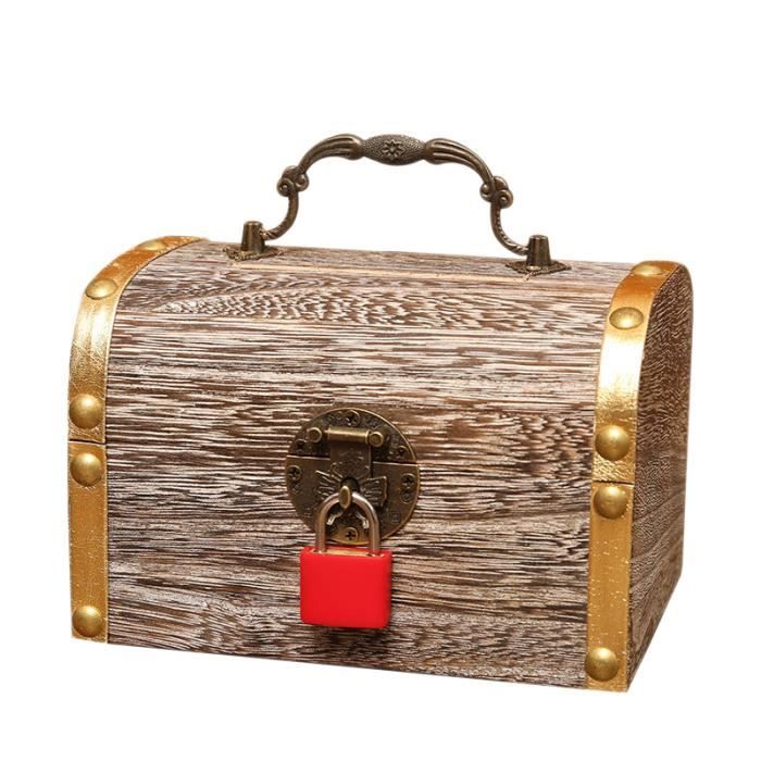Argent Serrure en Bois Cas Exquis BoîTe de Rangement TréSor Bijoux Vintage avec CléS Tirelire Organisateur S