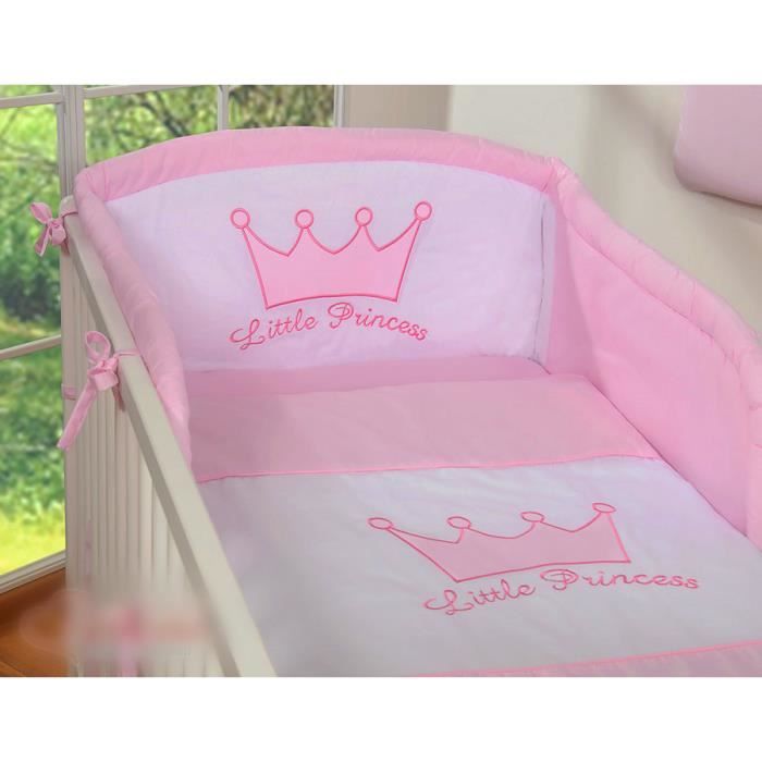 4 pièces Ciel de lit Tour de lit bébé Housses de couette et d'oreiller Princesse Rose 120x60
