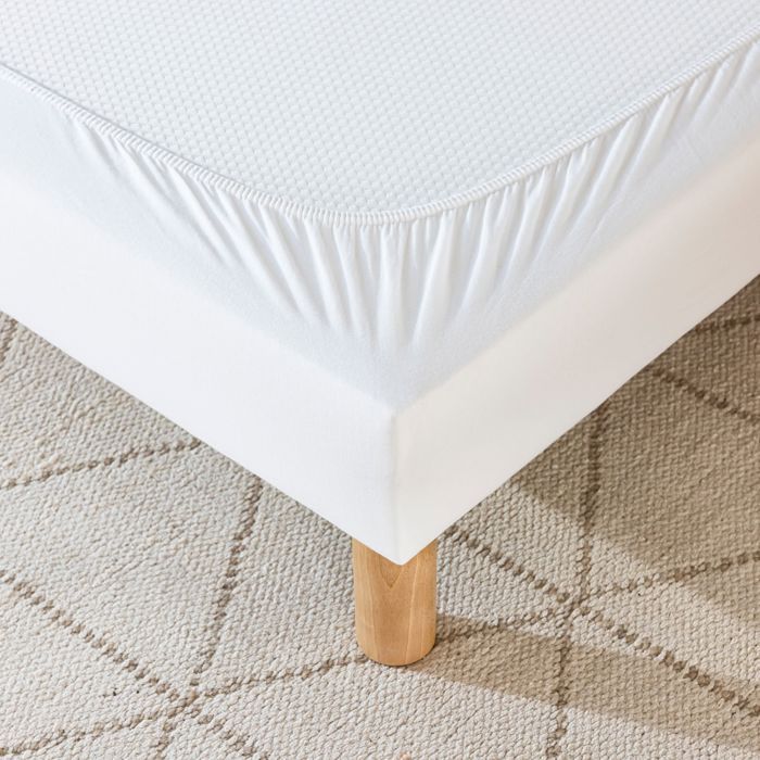 Cache-sommier coton jersey blanc 180x200 - Blanc - Terre de Nuit