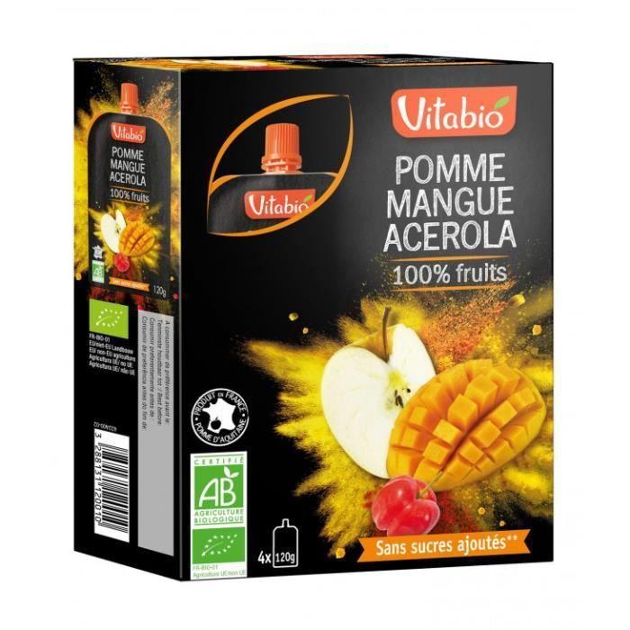 Vitabio - Gourde Fruits Pomme Mangue Acérola - Bio - Gourde - 4x120g