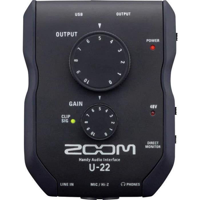 Interface audio Zoom U-22 contrôle de monitoring, logiciel fourni