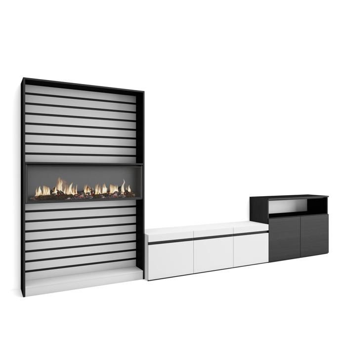Meuble TV avec feu 360x35x186cm Pour les TV jusquà 65 Blanc et noir RF3187 Meuble TV avec feu 360x35x186cm Pour les TV jusquà 65 Blanc et noir RF3187