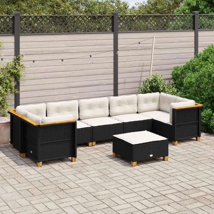 vidaXL Salon de jardin 8 pcs avec coussins noir résine tressée 3261761