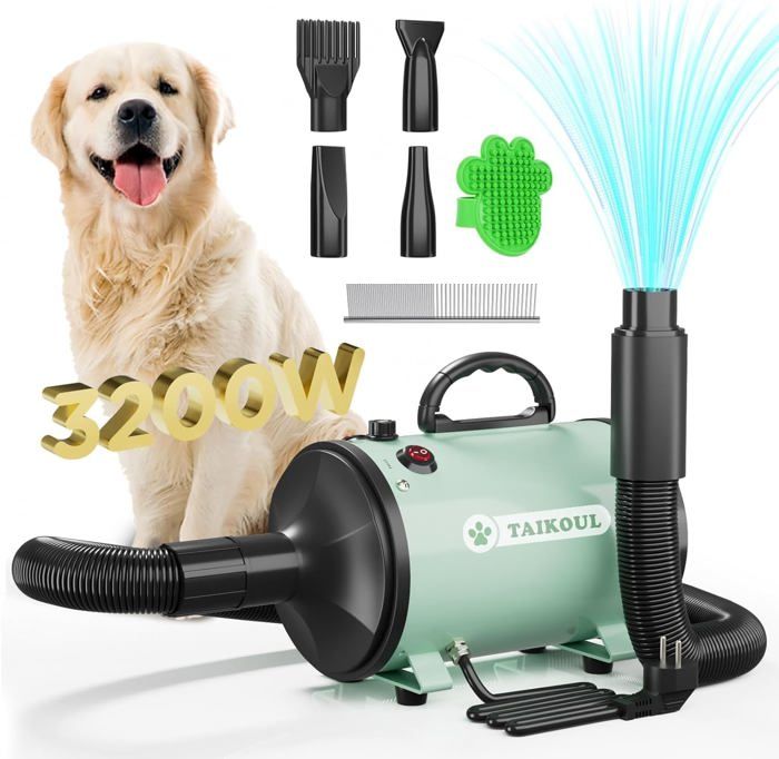 Meilleurs prix pour TAIKOUL Pulseur Chien,Sèche-Cheveux pour Chien- Très Silencieux - Moteur 4,5 CV / 3200 W - Vitesse réglable - Souffleur Chien av22