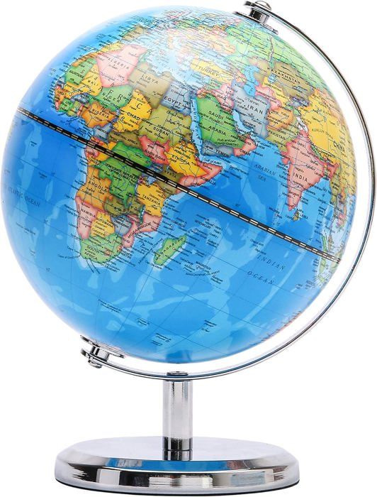 TOPGLOBE Globe Terrestre 14cm - Support Métal Bronze - Carte Anglais Décoratif Éducatif Bureau
