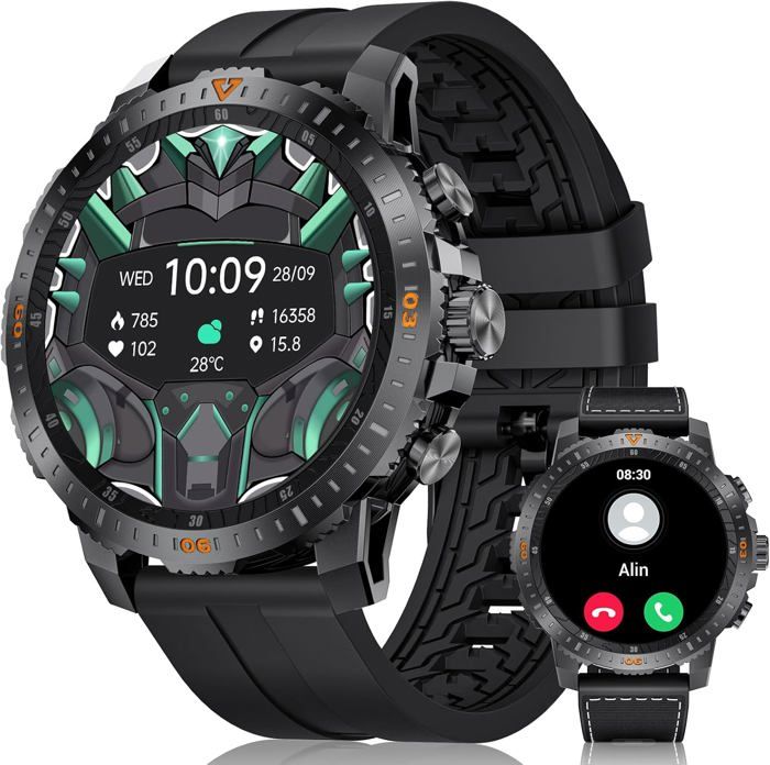 1.43"Amoled Montre Connectée Homme Militaire Avec Appel Bluetooth,500Mah Ip68 Étanche 100+ Sportifs 24/7 Moniteur De Fréquence Car - Téléphonie