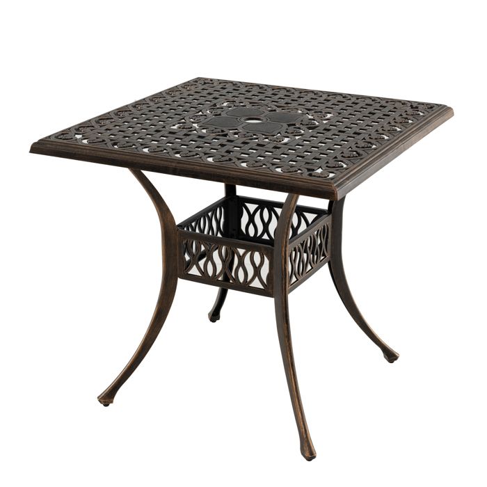 GOPLUS Table de Patio Carrée D.80x75CM en Aluminium Coulé avec Trou pour Parasol Intégré D.48CM-Charge 75KG