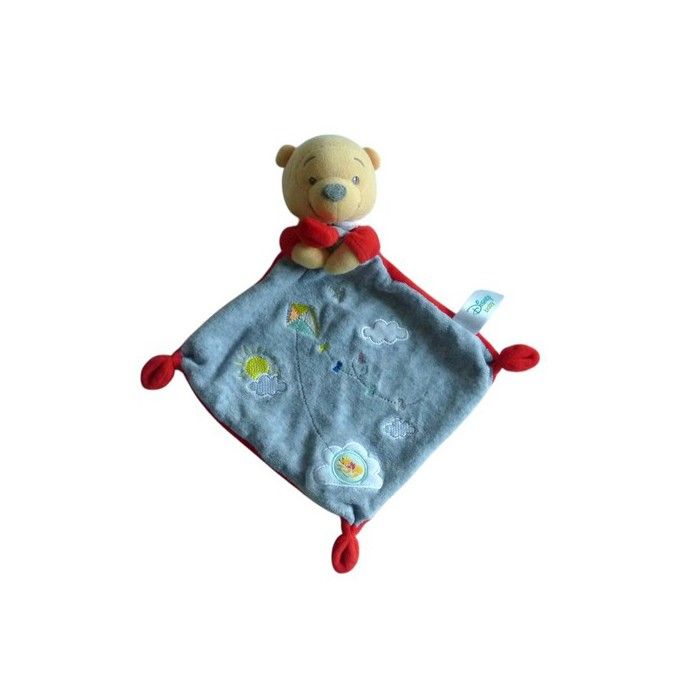 Doudou plat Winnie l’Ourson Disney 31 cm forme losange gris rouge comme neuf