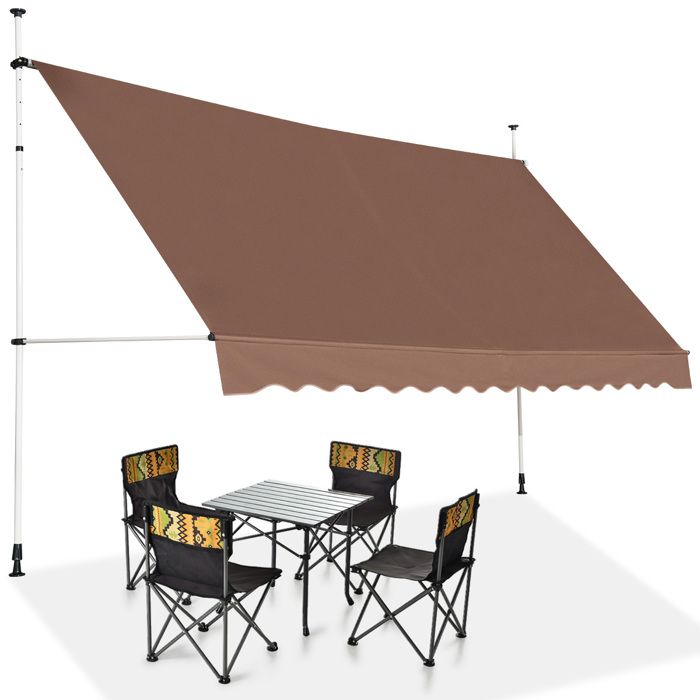 GOPLUS Store Banne Manuel Rétractable 4M Auvent Balcon Terrasse sans Percage Hauteur Réglable 2-3M (Marron35x12M)
