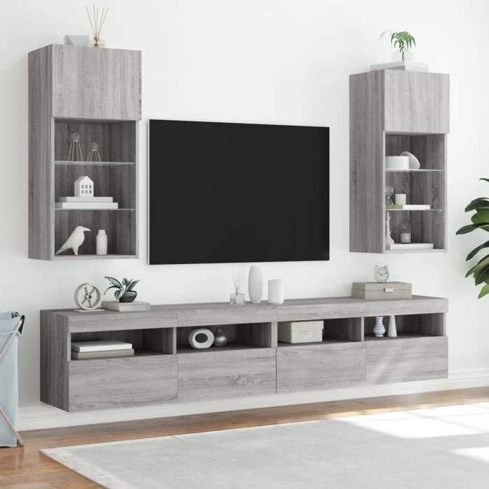 Meuble TV - Table TV - avec éclairage LED - sonoma gris - 405x30x90 cm M4205