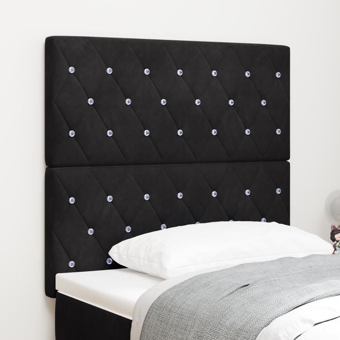 Moderne Tête de lit en velours noir Chambre/Meuble de tête de lit - avec capitonnage à boutons en cristal 100 cm Tête de lit en