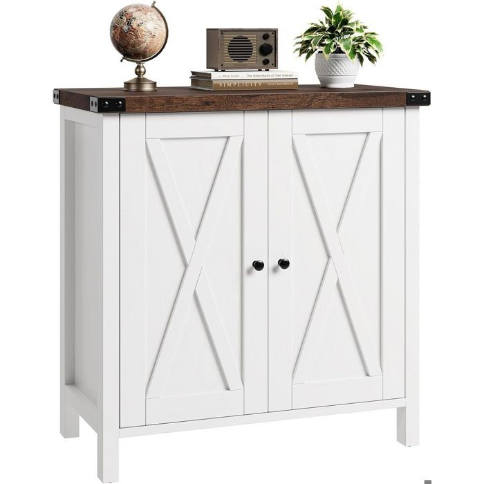 Buffet de Cuisine - PROMIRACAL - 76x80cm - MDF Résistant - 2 Portes - Style Campagne - Marron/Blanc
