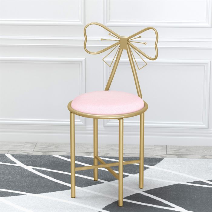 Chaise Coiffeuse Chambre Velours - Tabouret Coiffeuse Rose et Doré en Fer et Velours 40x40x85cm Idéal pour Salon Spa Café Pub
