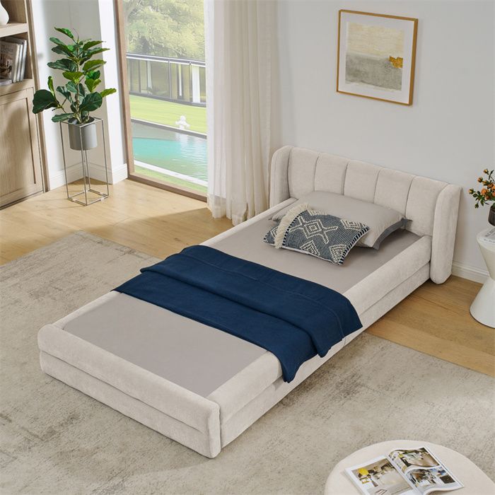 Lit 1 place 90x200 pour adulte ado lit une personne en tissu chenille doux au toucher lit simple ou lit enfant avec dossier