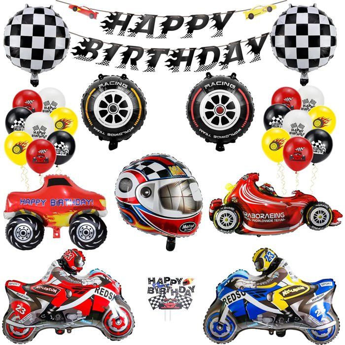 Decoration d'Anniversaire Racing Car Décoration Anniversaire Voiture Course Ballons de Baudruche Race Car Ballons de Fête Voiture de Course Décoration