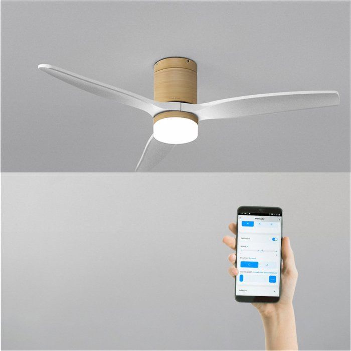 Ventilateur de plafond - Create - Avec lumière - Silencieux - Ø132cm - Effet bois clair/Blanc - Create