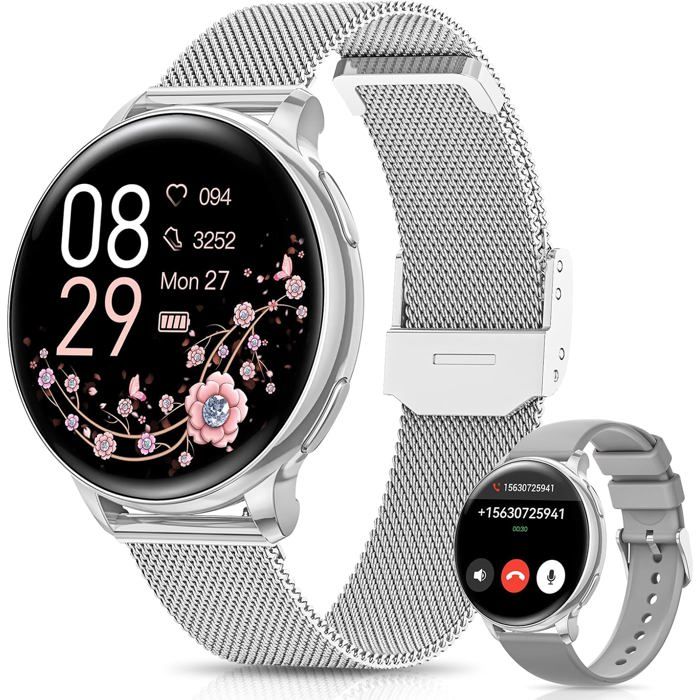 Montre Connectée Femme avec Appel Bluetooth 1.27 HD Smartwatch Fonction Féminine 120+ Modes Sportifs 24H Fréquence Cardiaque
