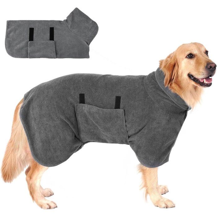 Comparer les prix de Serviette de bain pour chien taille L cape absorbante velcro tour de poitrine 100cm gris