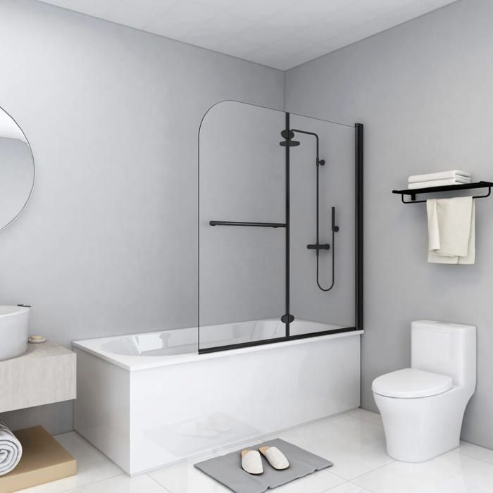 Cabine de douche pliable - vidaXL - 2 panneaux ESG - 120x140 cm - Noir - Verre de sécurité 4 mm - Barre à serviettes