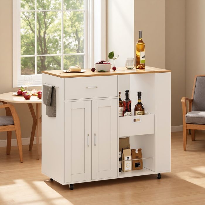 Desserte îlot de cuisine Chariot de cuisine avec tiroir Îlot de cuisine autoportant Table à roulettes 102 × 46 × 92 cm Blanc
