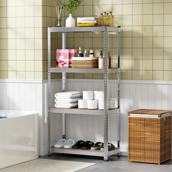 YIYI. ÉTAGÈRE RÉGLABLE SUPPORT DE RANGEMENT 4 NIVEAUX 80 x 40 x 160 CM COULEUR ARGENT + BOIS NATUREL