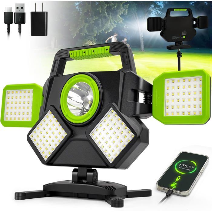 Projecteur LED SYLSTAR Rechargeable 55W 5000LM Lampe de Chantier Portable 6 Modes