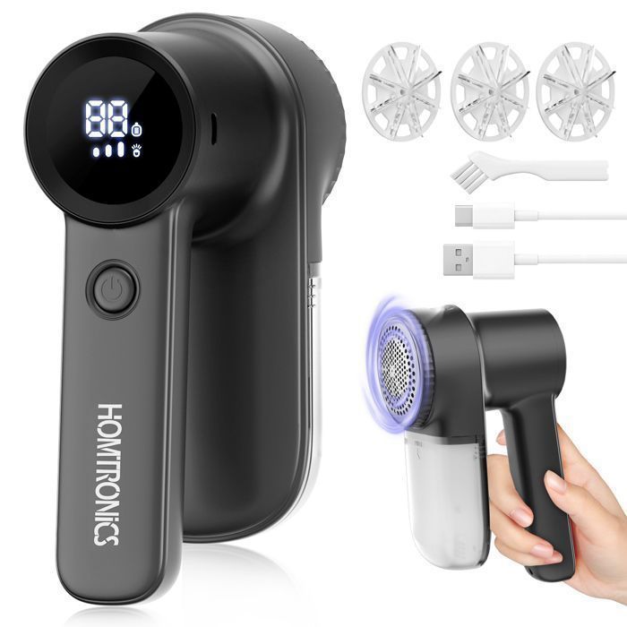 Homtronics Rasoir Électrique Bouloches Type-C 3 Lames Remplaçables 3 Vitesses Réglables pour Laine Vêtements Couvertures