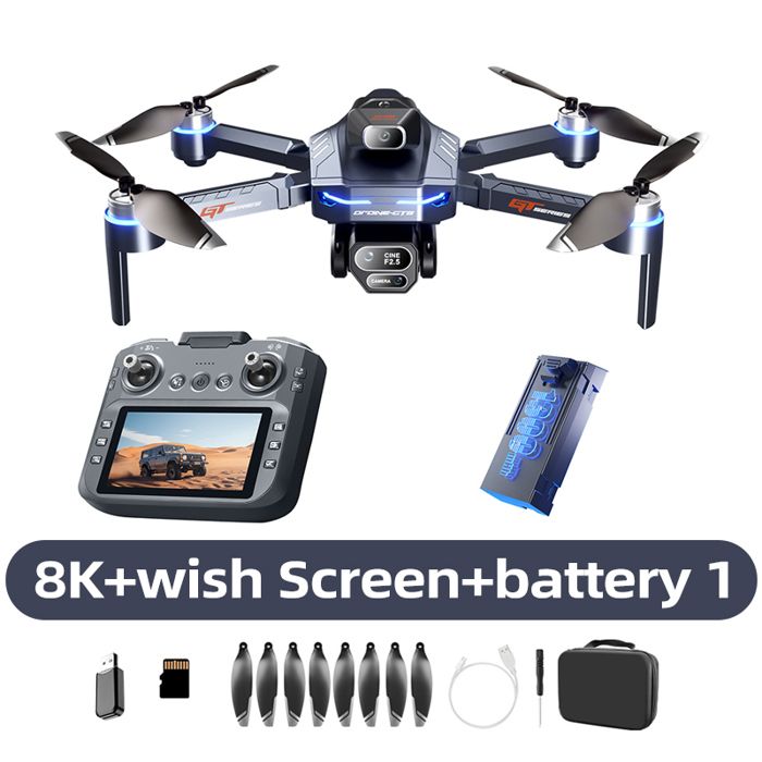 GT8 Drone Blue-8k-Battery professionnel caméra aérienne FPV évitant des obstacles avec grand écran télécommande pliant RC Dron