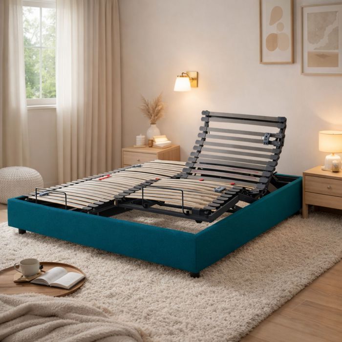 Lit électrique avec 5 plans de couchage 2x70x190 cm Horizon Bleu Égéen - Bleu chiné - Garantie 5 ans - Someo