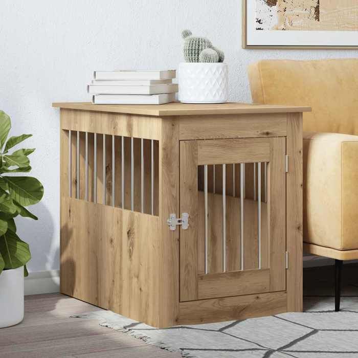 SALE 2026 niche pour chien polyvalente jouerr Brun - Meuble de cage pour chiens chêne artisanal 55x75x65cm PRO189509870