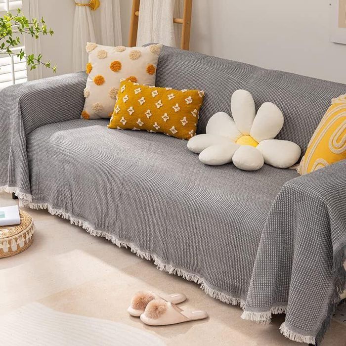 Housse de canapé - PZCC - 130 x 180 cm - Coton - Gris - Anti-poussière