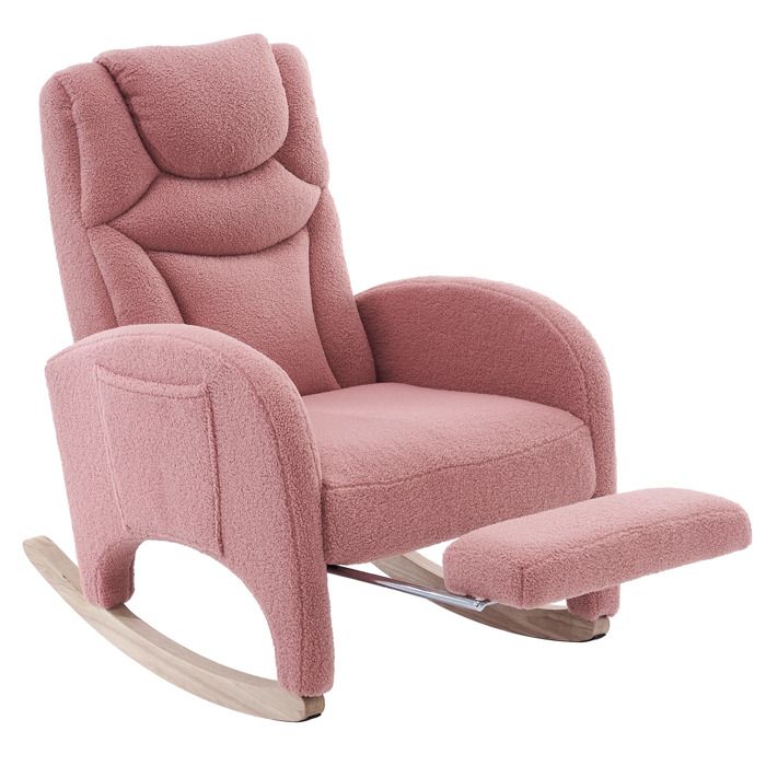 Fauteuil à bascule avec accoudoirs et repose-pieds chaise de relaxation pour salon et chambre 66x96x99cm Rose
