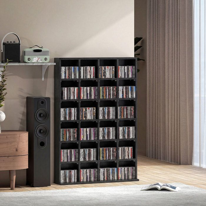 MOTHINESSTO3091-Meuble de rangement multimédia 456 CD/ 336 DVD - bibliothèque en bois avec étagères réglables 89 x 1305 cm noir