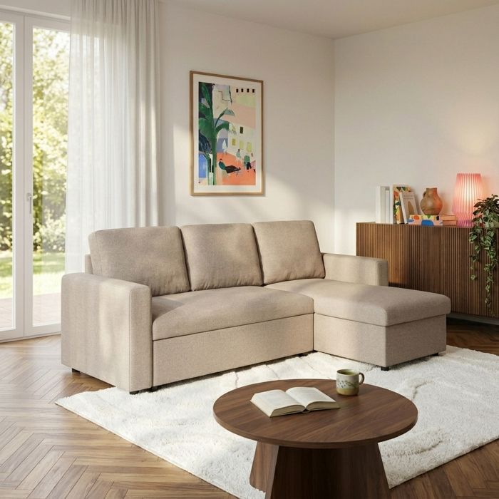 Canapé dangle convertible et réversible SPENA 4 places tissu beige Canapé dangle convertible et réversible SPENA 4 places tissu beige