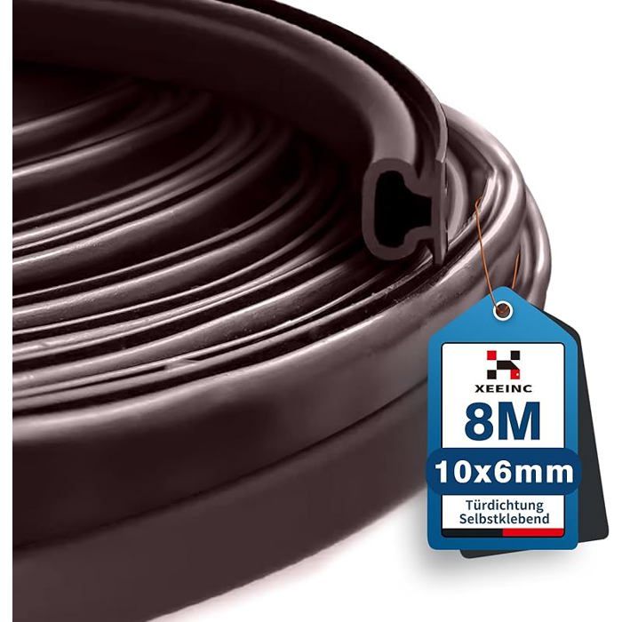8M Joint Porte Fenetre Isolation 10mm(B) x 6mm(D) Joint de Porte Dentrée Caoutchouc Autocollante Joint Marron 8m*10mm*6mm