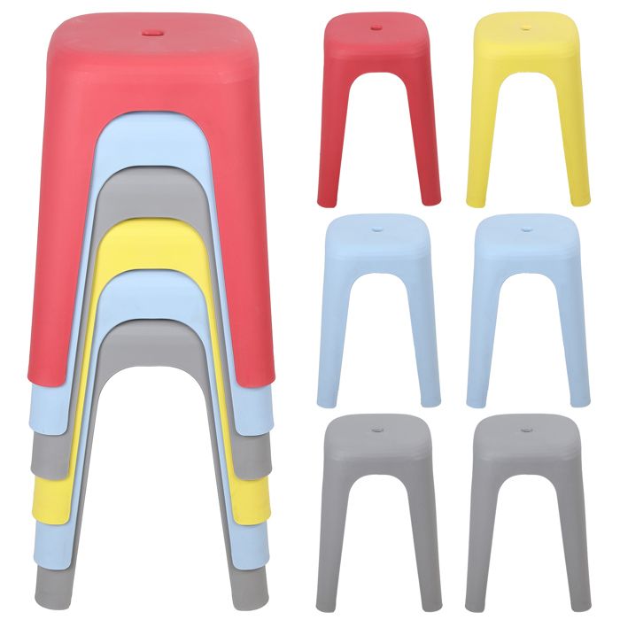 FLASIDU Tabouret en plastique empilable (6 pièces) multicolore solide pour cuisine et salon Faciles à nettoyer 33*26*44cm