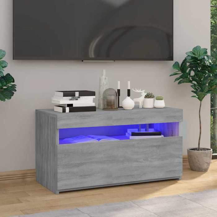 Armoire de Télévision 1 PC - Banc TV Moderne - avec lumières LED Sonoma gris 75x35x40 cm T4036