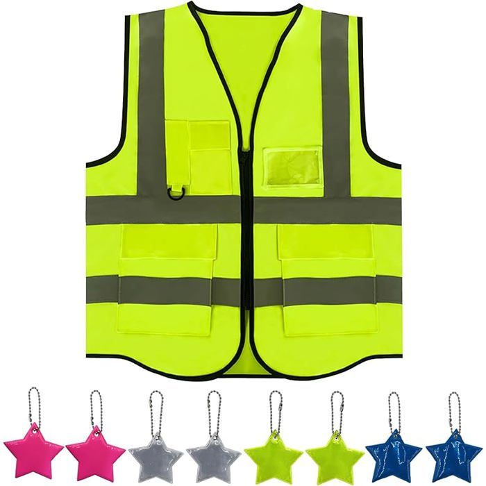Gilet Reflechissant Vêtements de Sécurité avec Poche Réfléchissant Haute Visibilité Étiquette Réfléchissante Gile GILET DE SECURITE
