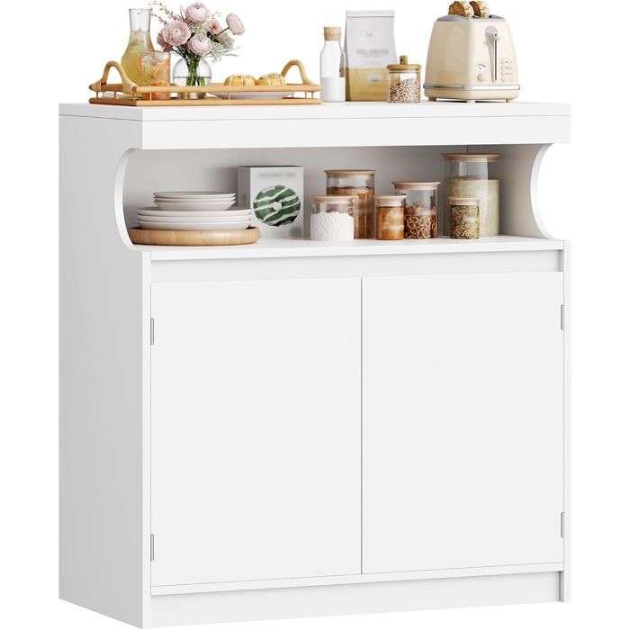 Meuble Cuisine Buffet à 2 Portes Meuble de Rangement avec Espace Ouvert Adapté à la Cuisine ou au Salon 40 x 80 x 85 cm Blanc
