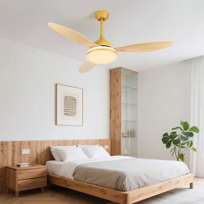 Ventilateur Plafond 132cm ABS Effet Bois - LED 72W 3 couleurs 6 vitesses Moteur DC Réversible Silencieux Télécommande