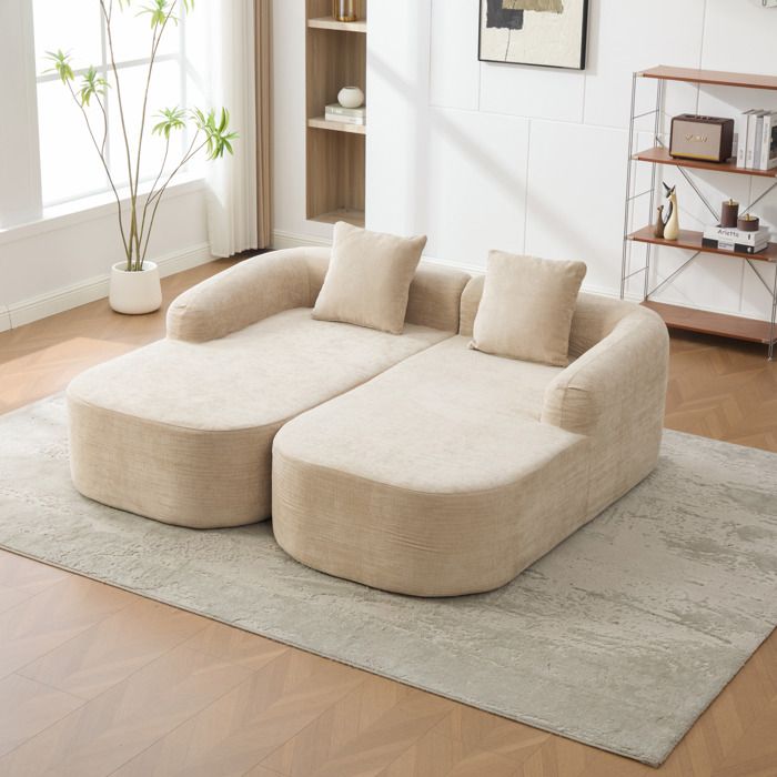 Canape 2 Places En Chenille Beige Sofa Modulaire Compressé FloraGrace Pour Salon Ou Chambre Sans Montage 199x172x805cm