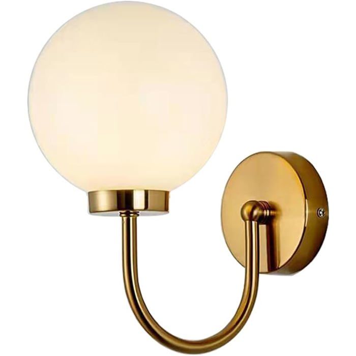 Applique Murale Boule en Verre Blanc Globe 15cm avec Base Dorée Style Médiéval pour Chambre Chevet Or LUSTRE