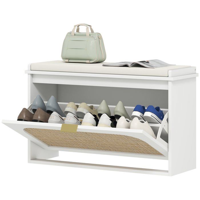 Bancs à chaussures - HELLOSHOP26 - 80 x 26 x 47 5 cm - Assise rembourrée - Rangement 8 paires - Tiroir & étagère réglable Bancs à chaussures - HELLOSHOP26 - 80 x 26 x 47 5 cm - Assise rembourrée - Rangement 8 paires - Tiroir & étagère réglable